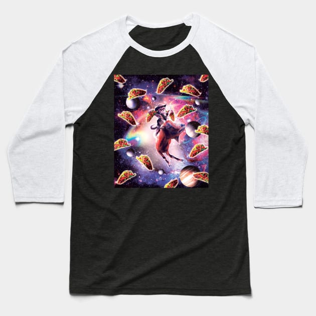 Cowboy Space Cat On Goat Unicorn - Taco Baseball T-Shirt by Random Galaxy